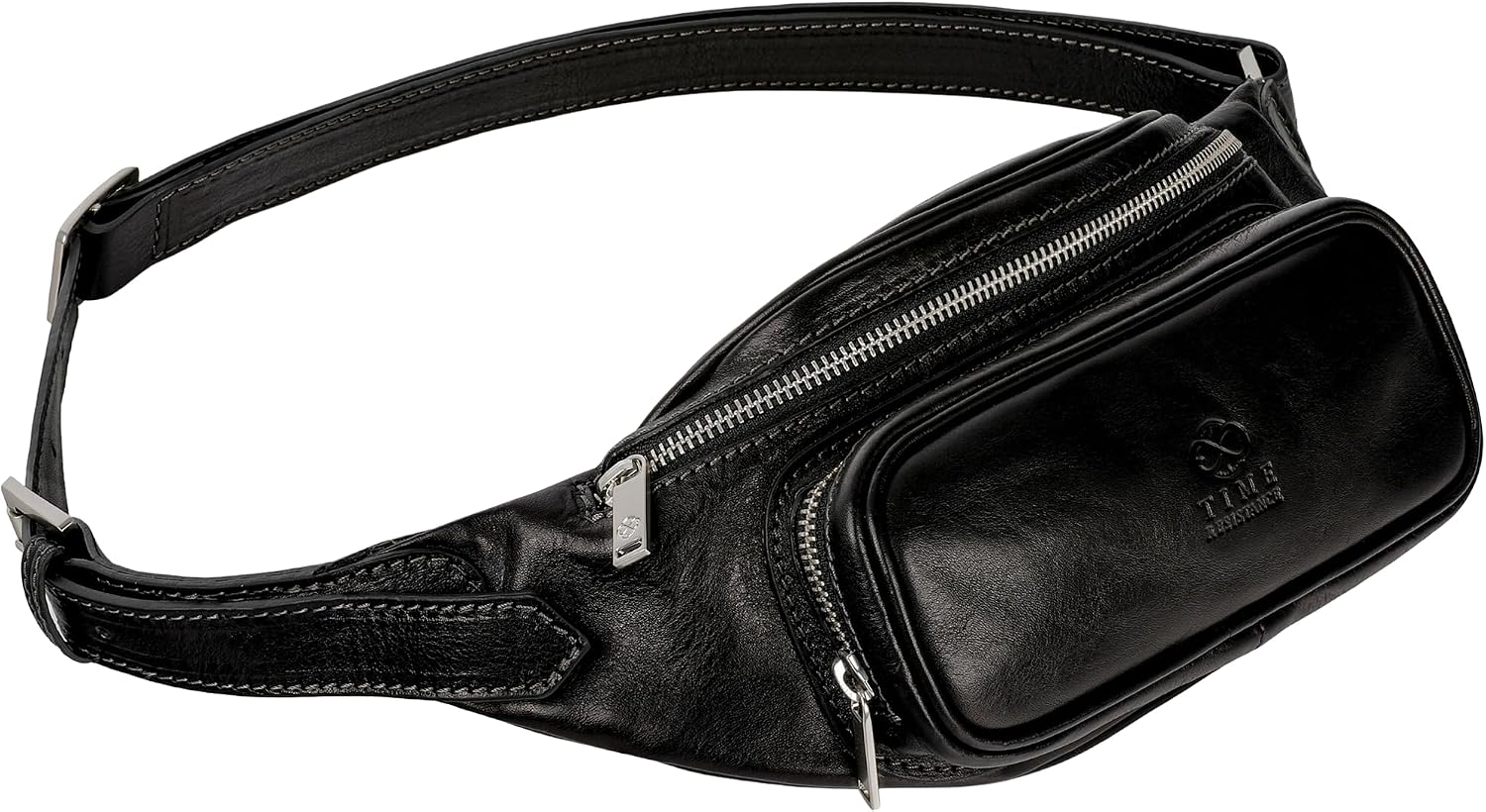 Time Resistance Leather Waist Pack - Belly Bag, Belt Bag, Fanny Pack - Handmade in Italy (Black)