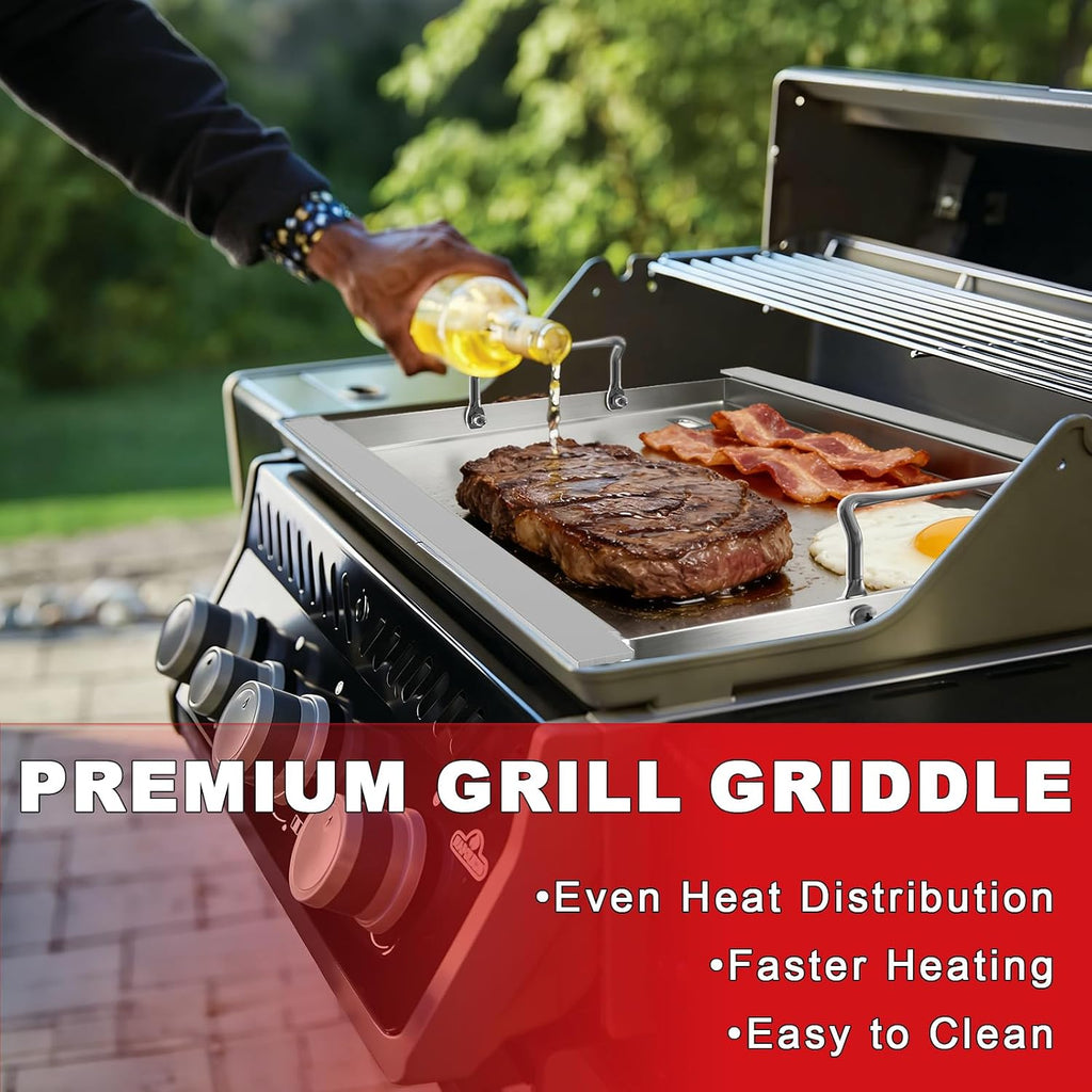 Full-Size Griddle Insert for Napoleon 425 Gas Grills, 23' x 17.7' Flat Top Griddle for Napoleon Rogue and Freestyle 425 Models, Heavy-Duty Stainless Steel Grill Accessory for Weber Spirit I/II 300
