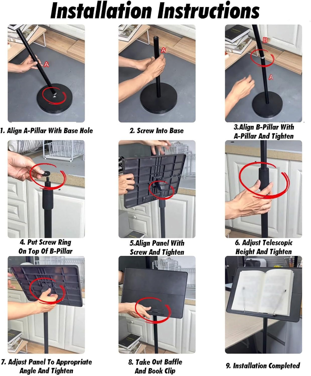 Multi-Purpose Book Holder,Music Sheet Stand,Floor with Removable Tray,Adjustable to 143cm, for Scores Tablet Laptop