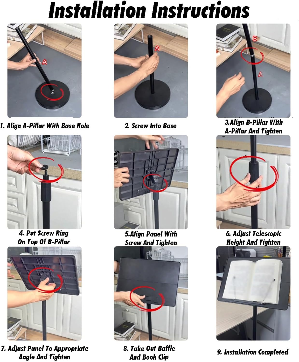 Multi-Purpose Book Holder,Music Sheet Stand,Floor with Removable Tray,Adjustable to 143cm, for Scores Tablet Laptop