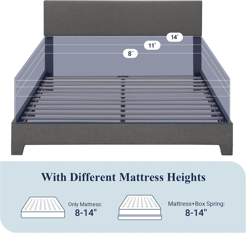 Allewie Queen Bed Frame with Adjustable Headboard, Upholstered Platform Bed with Wood Slats, Heavy Duty Mattress Foundation, No Box Spring Needed, Noise-Free, Easy Assembly, Dark Grey