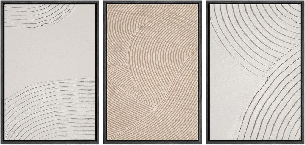 SIGNWIN Framed Canvas Print Wall Art Set Geometric Pastel Spiral Circles Shapes Abstract Illustrations Modern Art Decorative Nordic Chic Calm/Zen for Living Room, Bedroom, Office - 16'x24'x3 Black