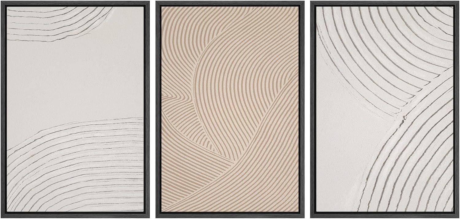 SIGNWIN Framed Canvas Print Wall Art Set Geometric Pastel Spiral Circles Shapes Abstract Illustrations Modern Art Decorative Nordic Chic Calm/Zen for Living Room, Bedroom, Office - 16'x24'x3 Black