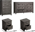 LUXOAK 4 Pieces Farmhouse Bedroom Furniture Set, 1 X 5 Drawer Dresser, 1 X Rustic 6 Drawer Storage Dresser, Nightstand Set of 2 with Charging Station, Farmhouse Bedroom Set, Grey