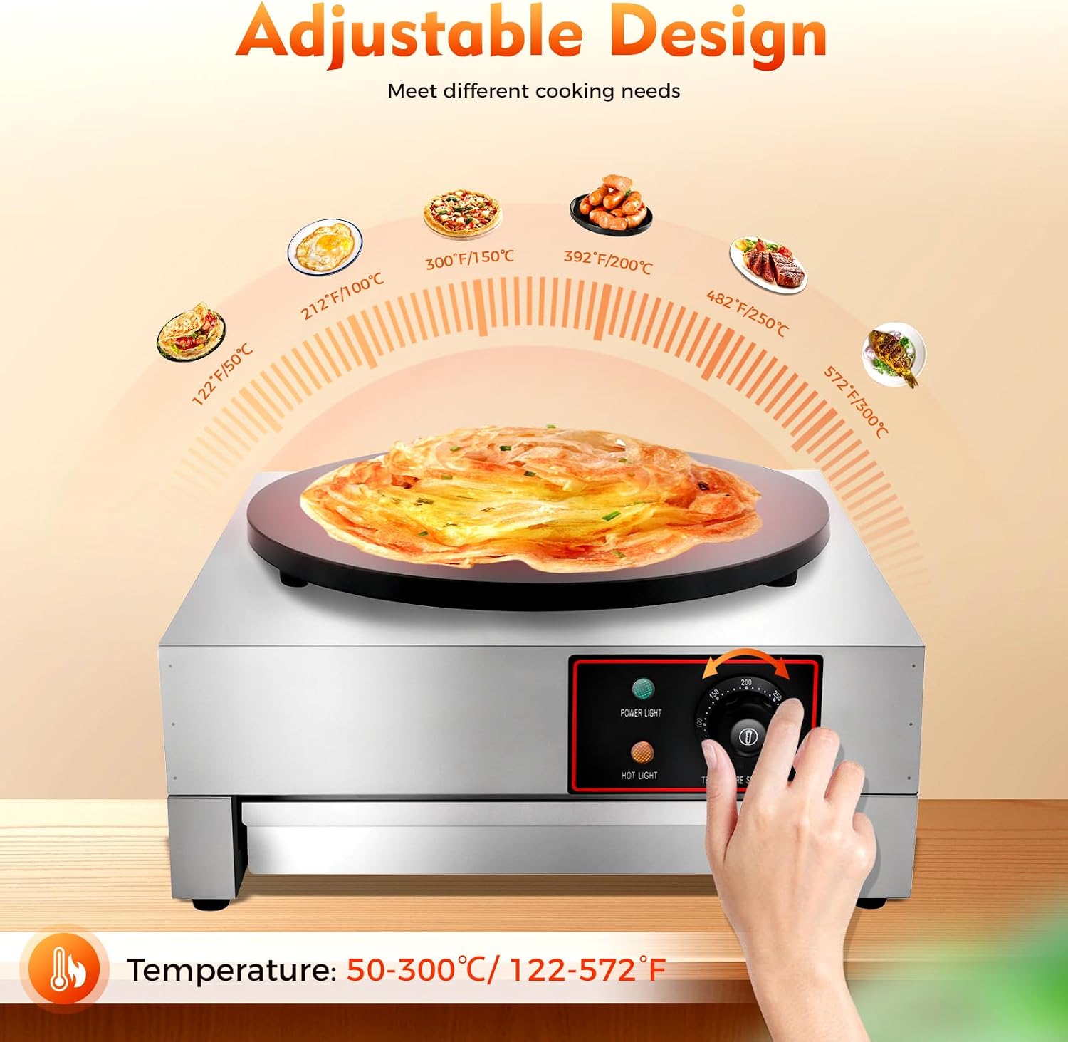 1700W 16' Electric Crepe Maker Commercial Crepe Machine with Spatula and Non-Stick Cooking Surface Pancake Griddle Pan for Kitchen Snack Stand Dessert Shop, 122-572℉ Adjustable