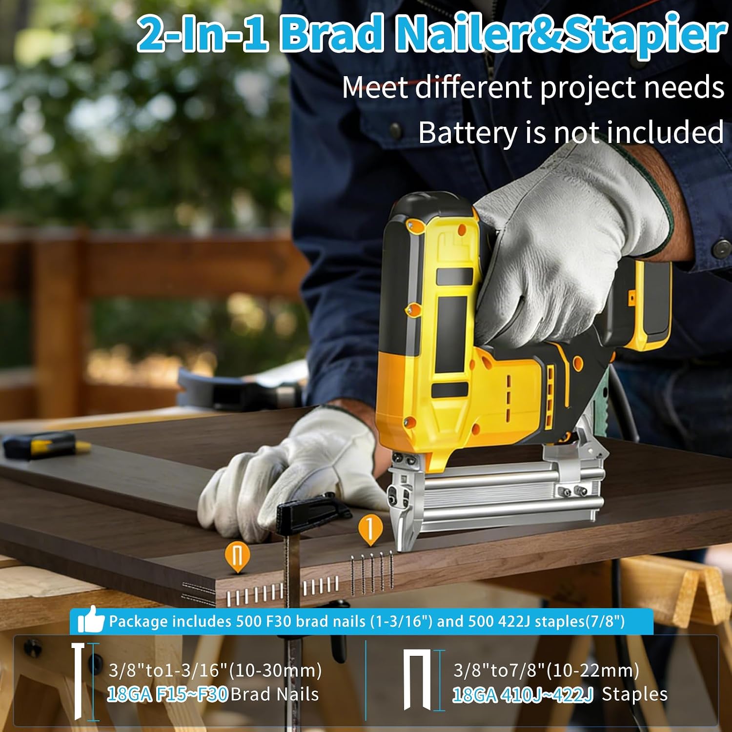 18GA Cordless Brad Nailer, 2-in-1 Electric Nail Gun & Staple Gun for Dewalt 20V MAX Battery, Brushless Motor with 1000 Nails for Woodworking Home Improvement (Battery Not Included)