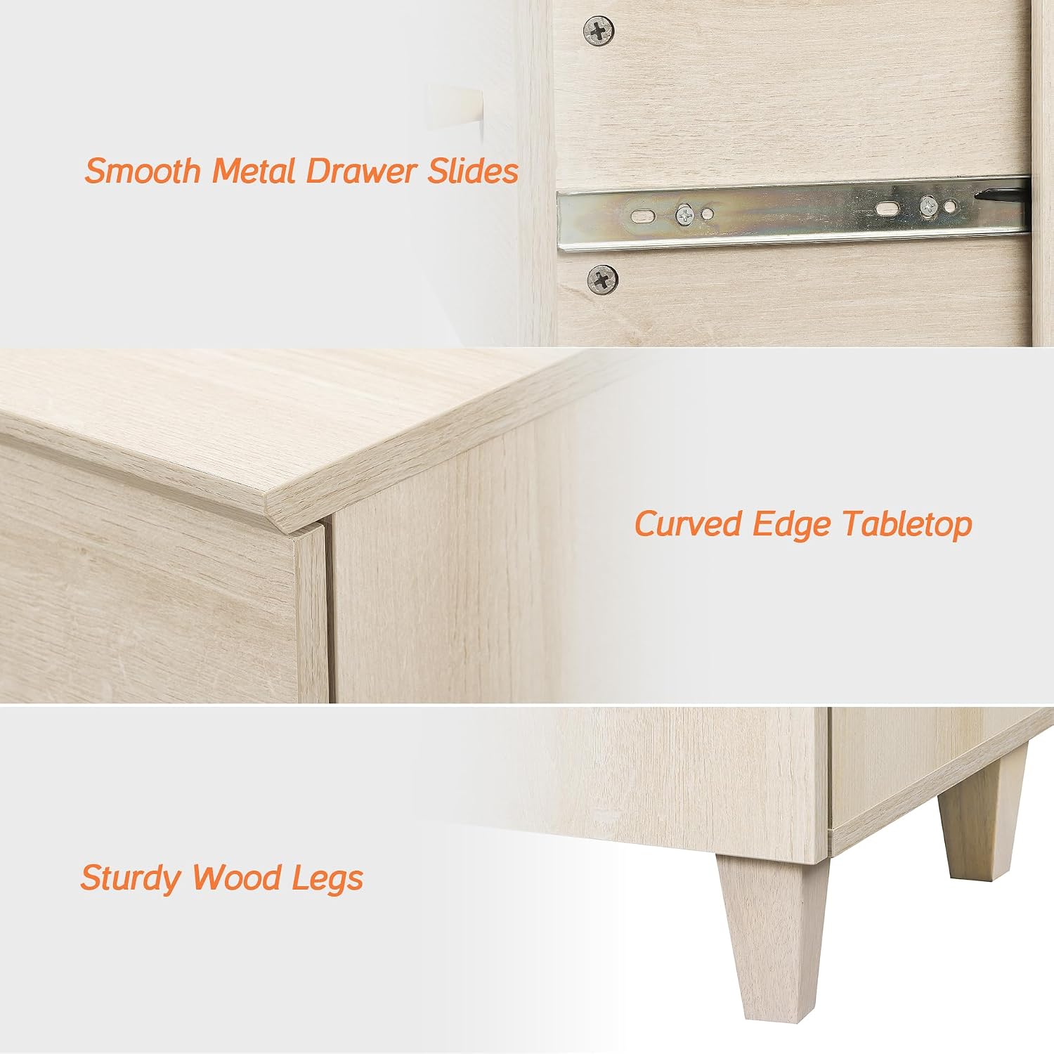 WAMPAT Dresser and Nightstands 3 Pieces, 47.2 Inches Wood Dresser with 6 Drawers, Set of 2 Night Stands with Drawers and Charging Stations, Bedroom Chest of Drawers and Bedside Tables Set, Light Oak