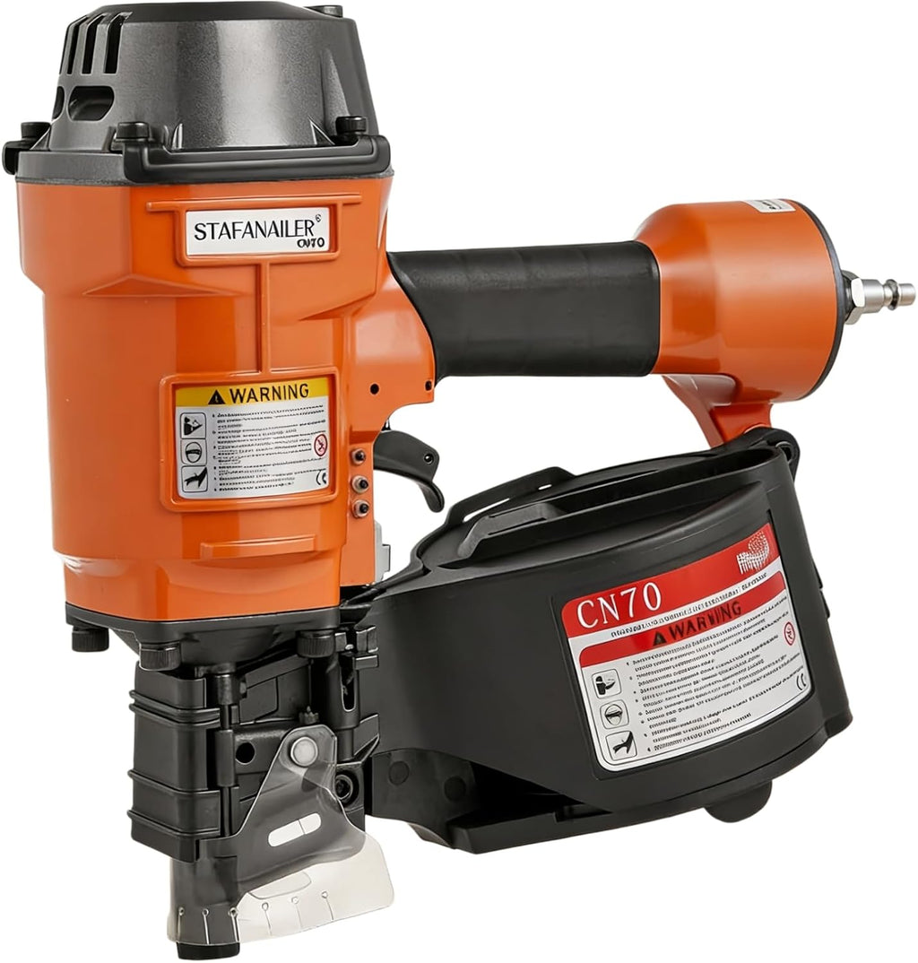 Update CN70 Air Coil Nailer, 15 Degree Pneumatic Coil Nail Gun, 1-3/4' to 2-3/4' Fast Shooting Nailer, High Speed Air Coil Nail Gun for Pallets, Siding, Crating, Fencing, Decking