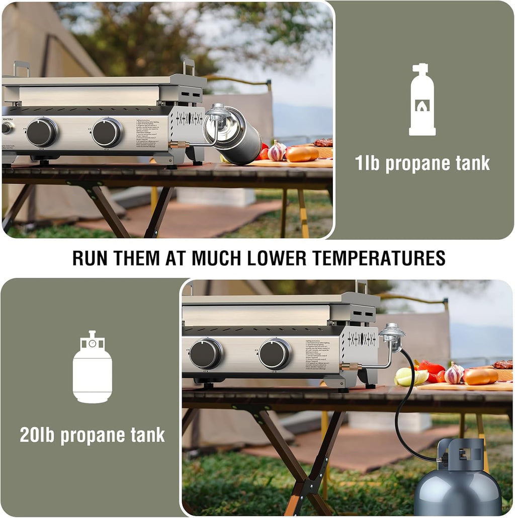 Electactic Portable 2 Burner Flat Top Grill, 23' Table Top Gas with Handle, 333 Sq. In. Cooking Area, 16000 BTU Outdoor Griddle for Kitchen, BBQ, Camping, Stainless Steel