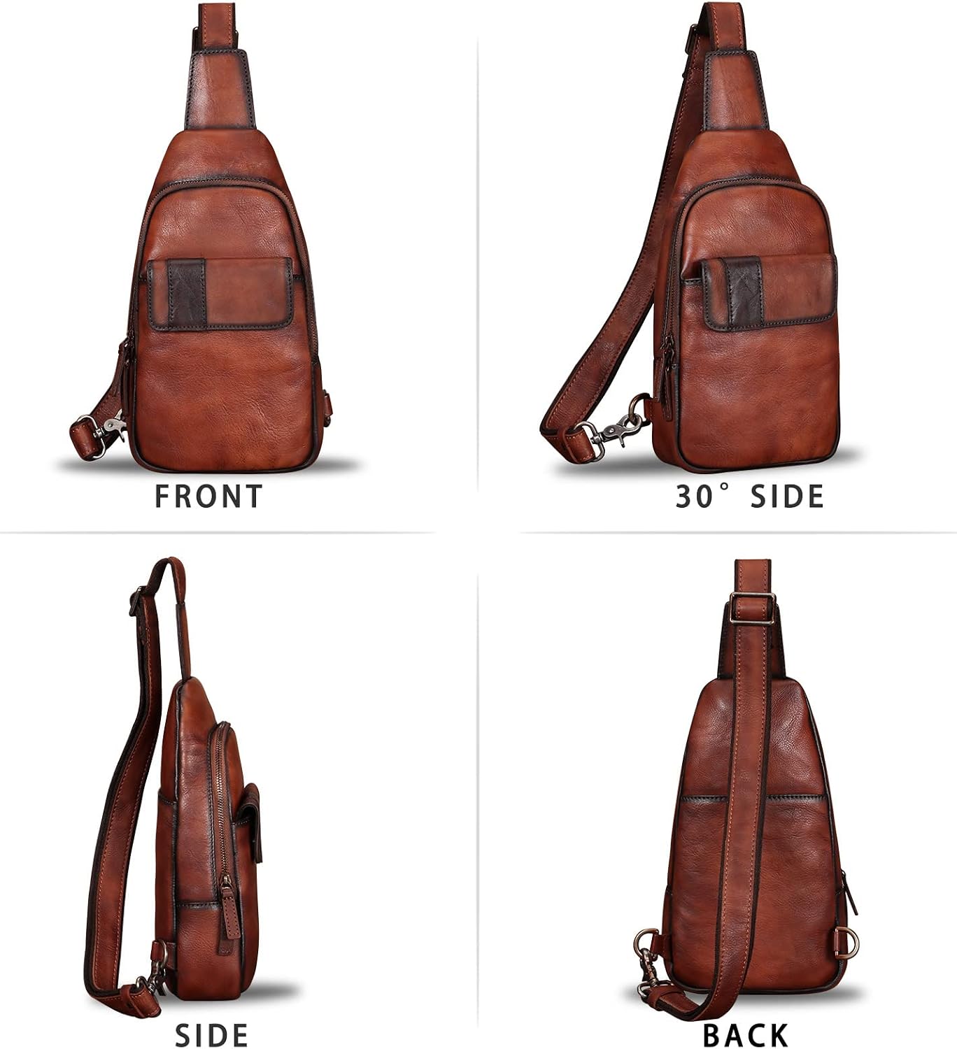 Genuine Leather Sling Bag - Vintage Sling Backpack for Men & Women - Fashion Shoulder & Crossbody Bag