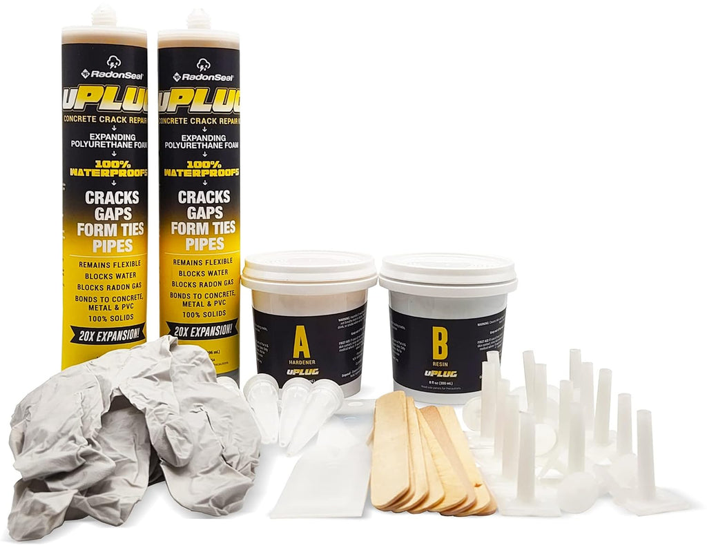 uPlug Foundation Crack Repair Kit (10 ft) – Polyurethane Injection Foam for Leaking Basement Wall Cracks – Easy DIY, Expands to Seal Water Leaks