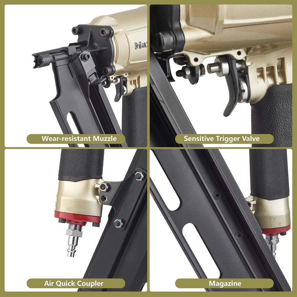 Maxparts Framing Nail Gun NR2183 21 Degree Plastic Strip Framing Nailer with Aluminum Magazine Quick Shooting Pneumatic Tools for Wood Constructions
