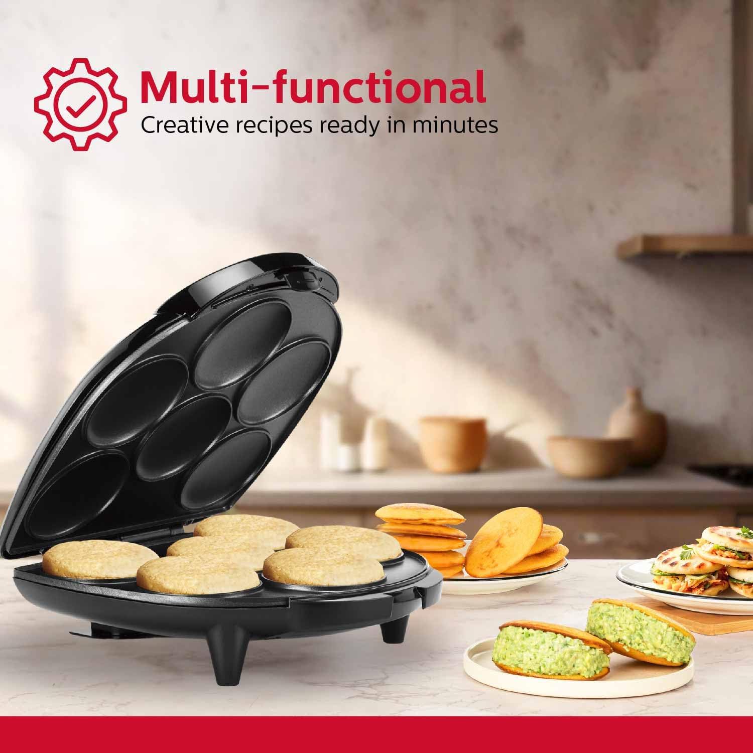 Holstein Housewares Non-Stick 6-Section Multi-Food Maker - Arepas,Mini Pancakes,Corncakes and More - Black,12 Inch,(Pack of 6)