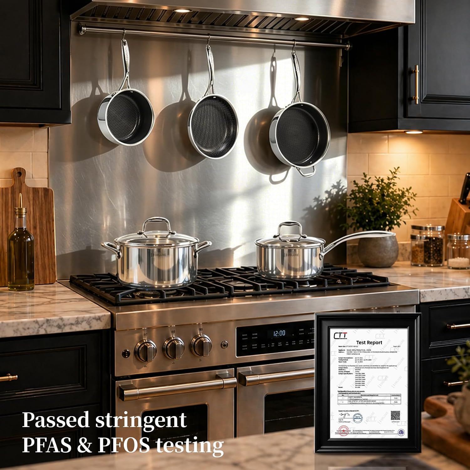 Deluxe 13 Piece Hybrid Ceramic Nonstick Stainless Steel Cookware Set-5 Piece Frying Pan Set, 6 PC Pot Set, 3.7QT Deep Sauté Pan&Lid, Induction Ready, Stay Cool, PFOA Free Compatible with All Cooktops