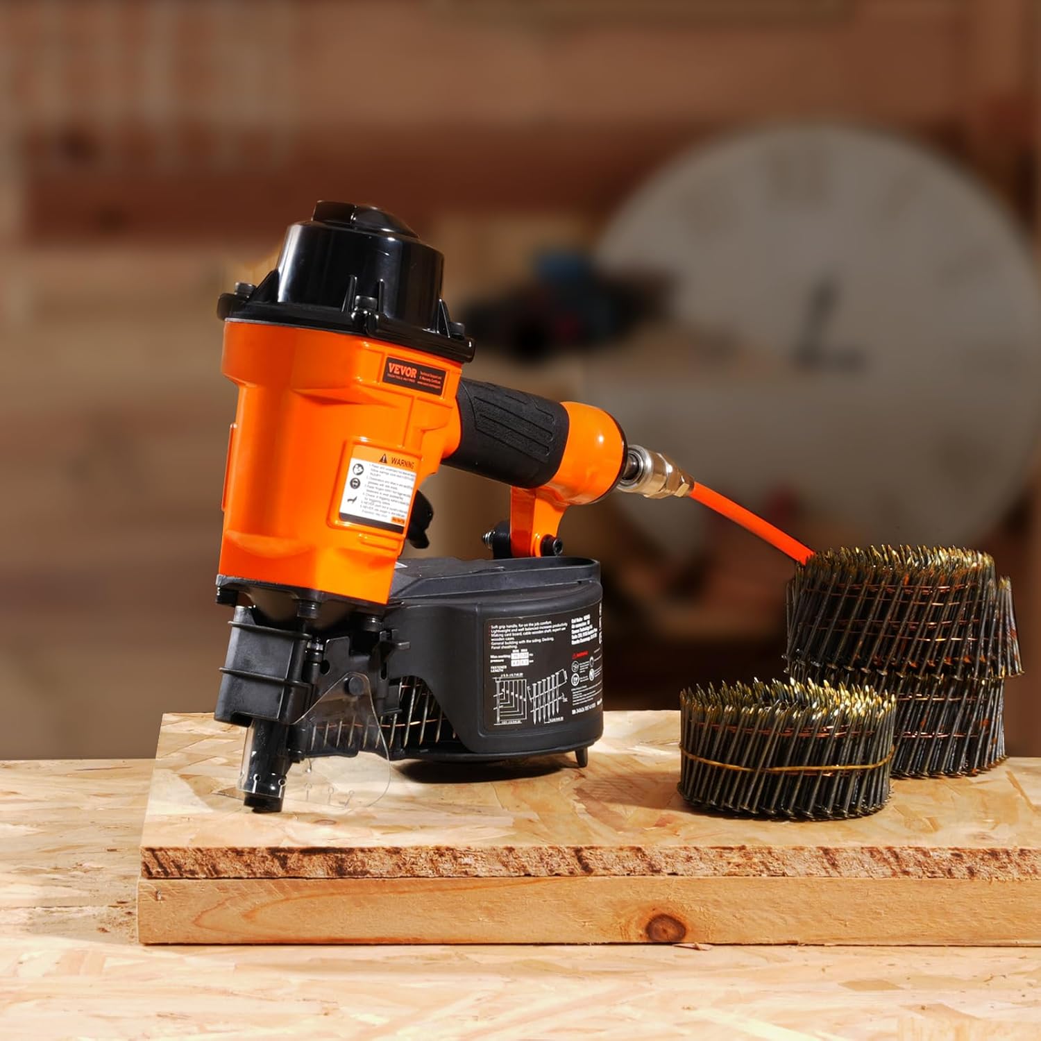 VEVOR MCN55 Coil Siding Nailer, 70-120PSI Air Coil Nailer 1 inch to 2-1/4 inch 15 Degree Pneumatic Siding Nail Gun for Siding, Pallet Sheathing, Fencing, Decking