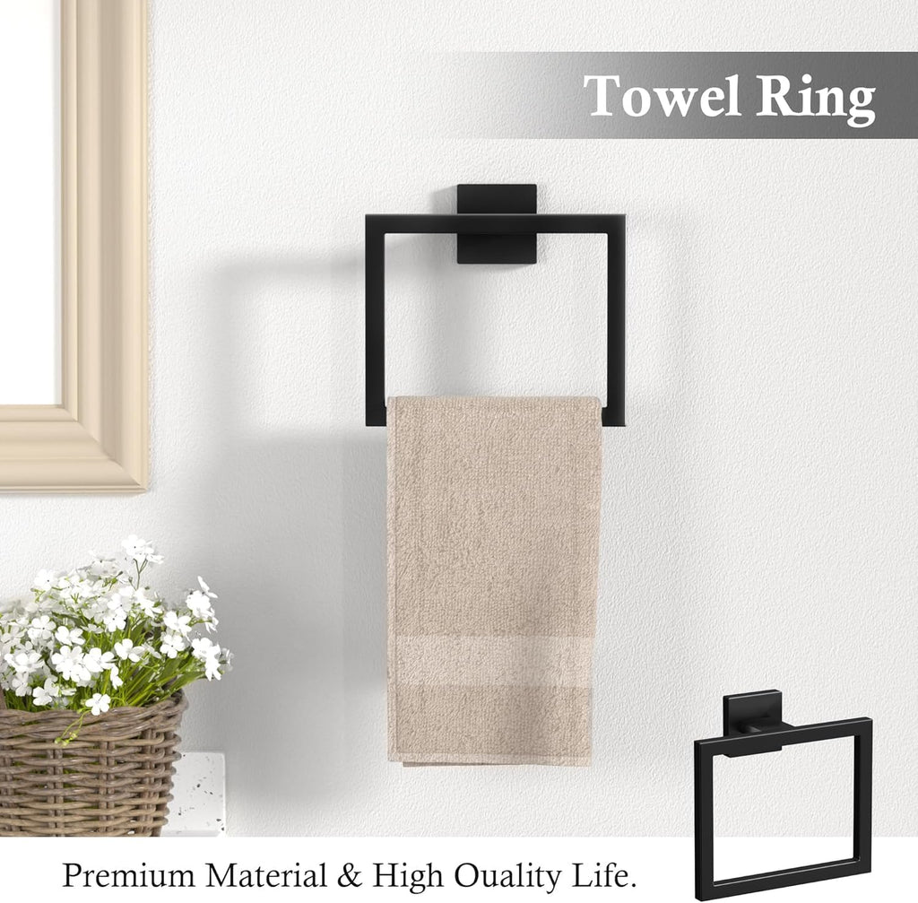15-Piece Matte Black Bathroom Accessories Set – 23.6' Towel Bar, Towel Ring, Toilet Paper Holder & Hooks, Wall Mounted Bathroom Hardware, Rust & Corrosion-Resistant, Ideal for Modern Bathrooms