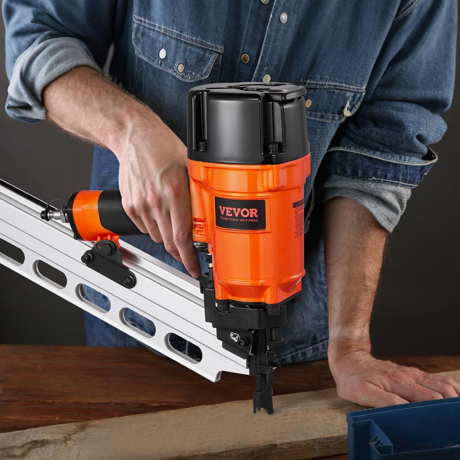 VEVOR Framing Nailer, 2' to 3-1/2' 21 Degree Full Round Head Pneumatic Framing Nailer with Dual Trigger Modes & Tool-Less Depth Adjustment, 80-120PSI Pro Air Nail Gun for Framing Flooring Decking