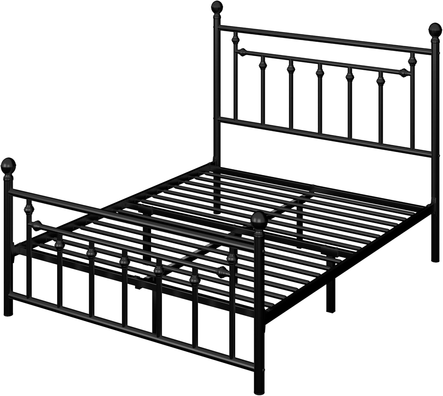 Allewie 14 Inch Full Size Metal Platform Bed Frame with Victorian Vintage Headboard and Footboard/Mattress Foundation/Under Bed Storage/No Box Spring Needed/Easy Assembly/Noise Free/Black