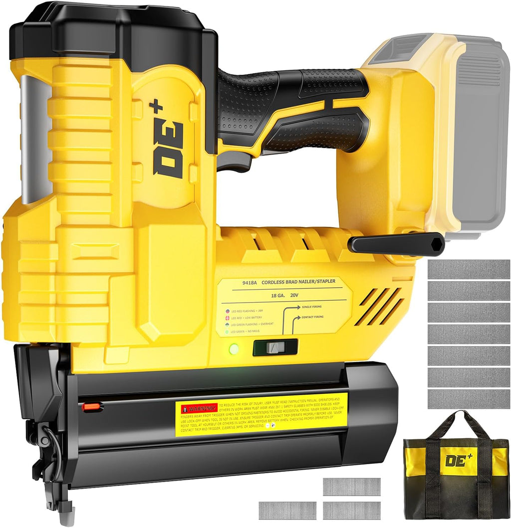DeForce 18GA Cordless Brad Nailer, 2' Nail Gun for Dewalt 20V Max Battery, 2 IN 1 Electric Stapler, 2026 Upgraded Tool-Free Jam Release, 2 Modes, Adjustable Depth, 1000pcs Nails(No Battery), Yellow