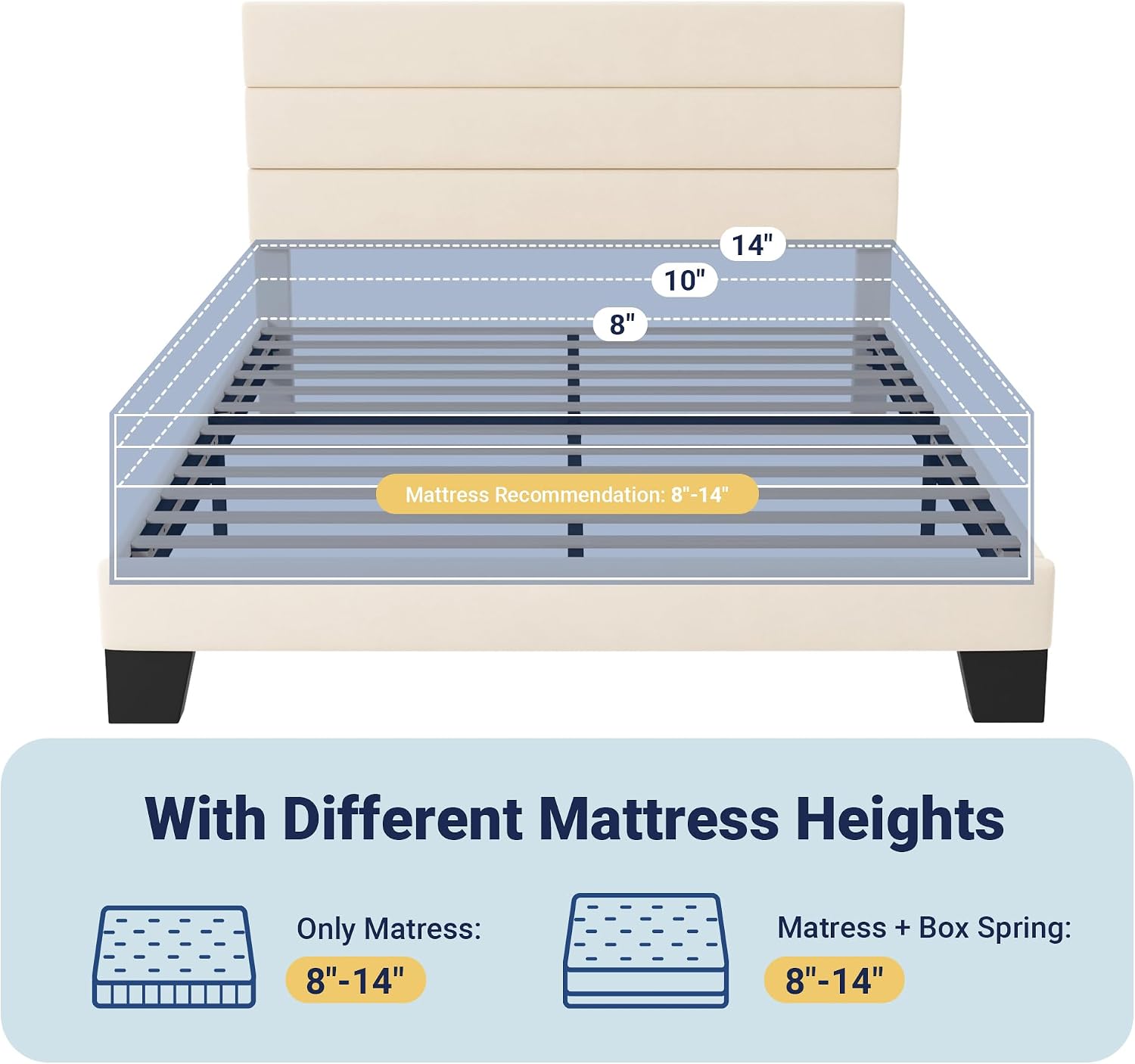 Allewie Queen Size Platform Bed Frame with Velvet Upholstered Headboard and Wooden Slats Support, Fully Upholstered Mattress Foundation/No Box Spring Needed/Easy Assembly, Cream
