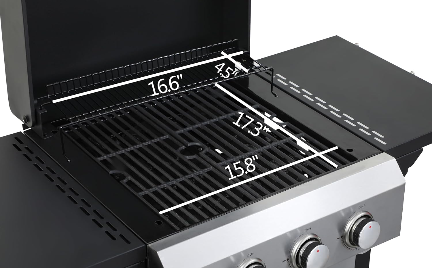 3-Burner Propane Gas BBQ Grill, Portable Outdoor Grill with Stainless Steel Plancha and 36900 BTU Output, Foldable Side Table & Hanging Baskets, Gas for Backyard, Camping and Tailgating (45 IN)