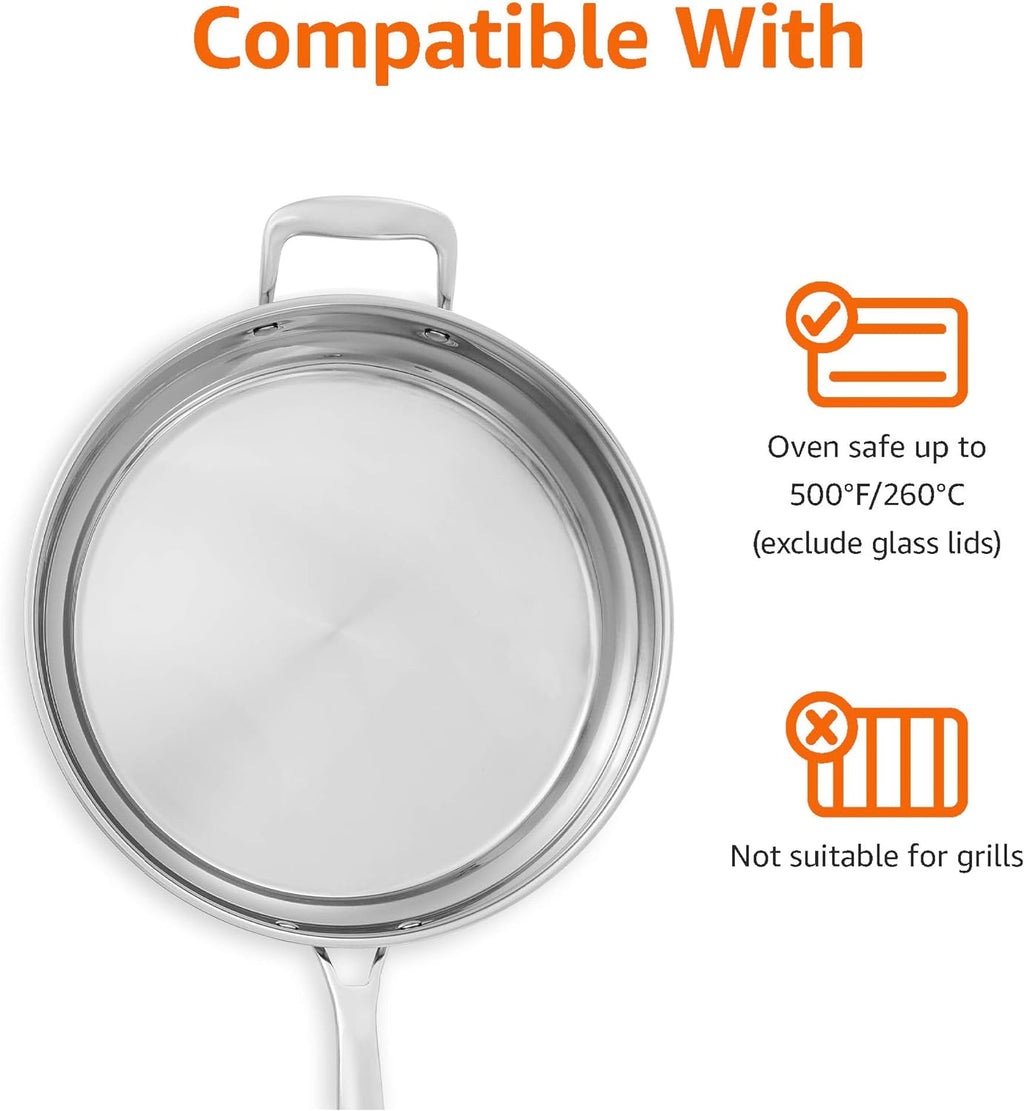 Amazon Basics Stainless Steel Cookware 15-Piece Set, Oven Safe, Induction-Ready, Even Heating, Easy to Clean, Stay-Cool Handles, Pots and Pans, Silver