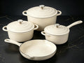 QuliMetal Enameled Cast Iron Cookware Set, 4-Piece Pots and Pans Set with Lids, 10.25' Skillet, 2QT Saucepan, 2.8QT & 4.8QT Dutch Ovens, Oven Safe to 500°F, All Stovetops Compatible - Cream White
