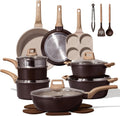 CAROTE 21 PCS Ceramic Cookware Set, Pots and Pans Set Non Stick, Pot and Pan Set with Frying Pan, Induction Ready Cooking Set for Kitchen, PFOS/PFOA/PFAS Free, Brown