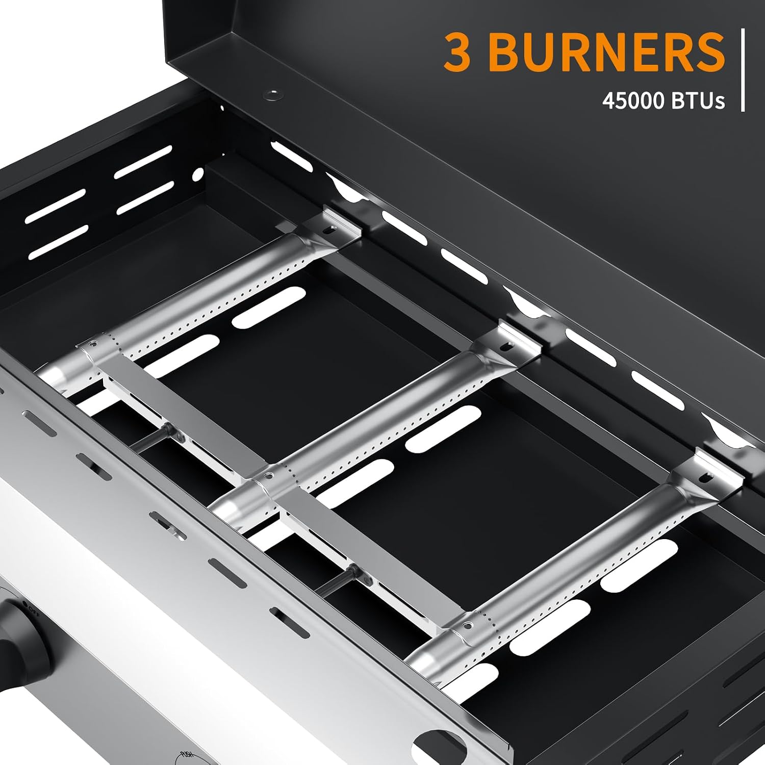 25.6'' Gas Griddle Flat Top Grill with Lid, 3-Burner Tabletop Portable Propane Griddle for Outdoor Cooking, Camping & Tailgating Barbecue, 45,000BTU Output, Silver