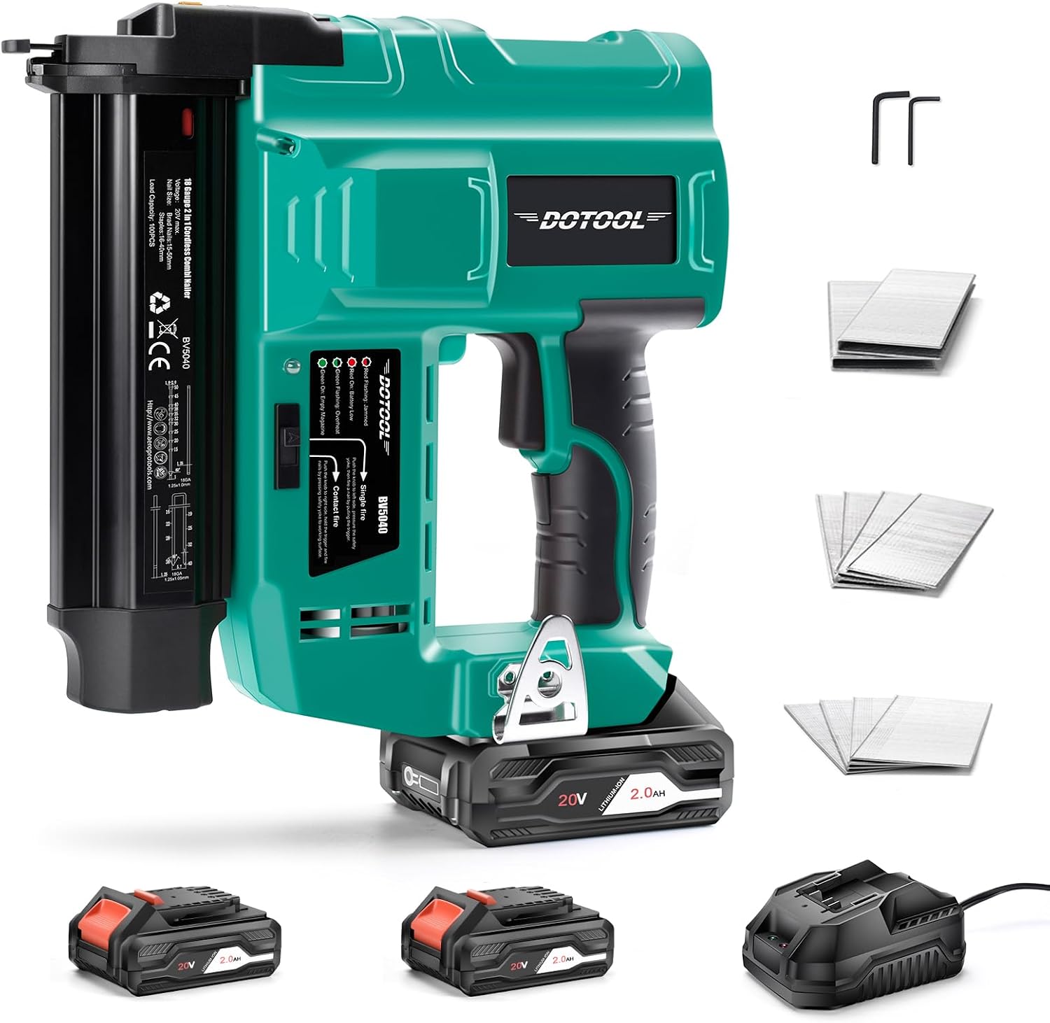 DOTOOL Cordless Nail Gun Battery Powered,2 in 1 Electric Nail Gun with 1000pcs 18 GA Nails, Brad Nailer with 20V 2.0A Batteries for Home Improvement & Woodworking