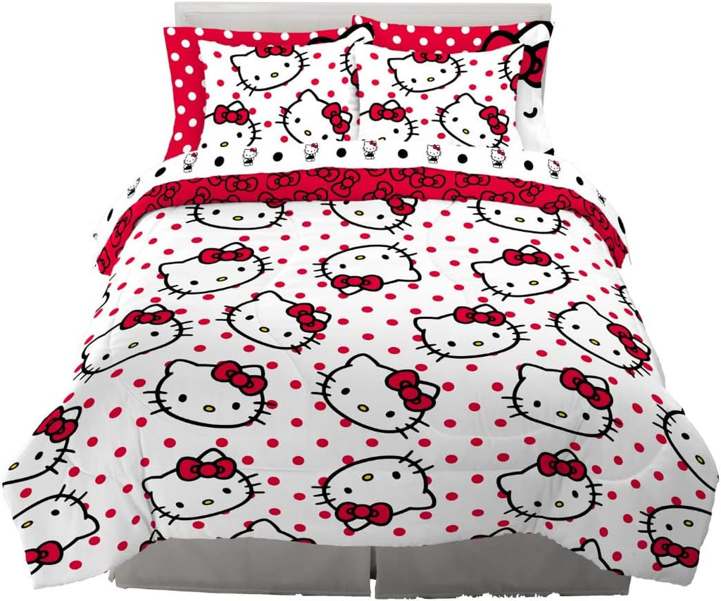Hello Kitty Polka Dot Bedding 7 Piece Super Soft Comforter and Sheet Set with Sham, Queen, (Official Licensed Product) by Franco Collectibles