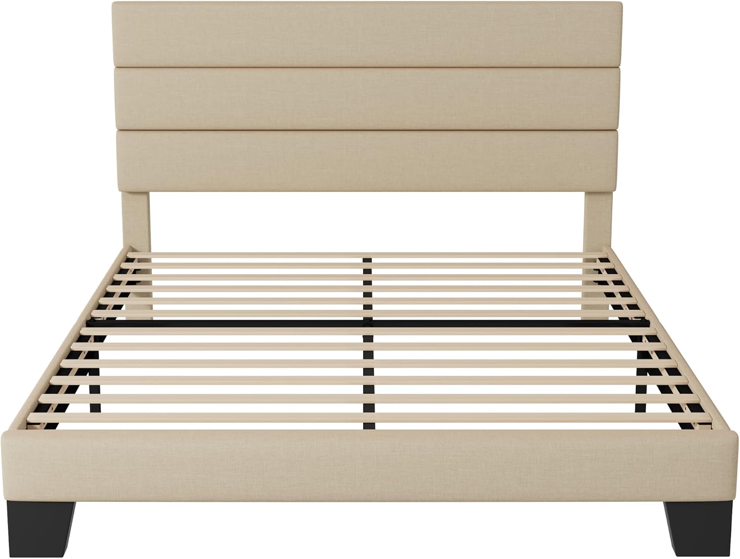 Allewie Queen Size Platform Bed Frame with Fabric Upholstered Headboard and Wooden Slats Support, Fully Upholstered Mattress Foundation/No Box Spring Needed/Easy Assembly, Beige
