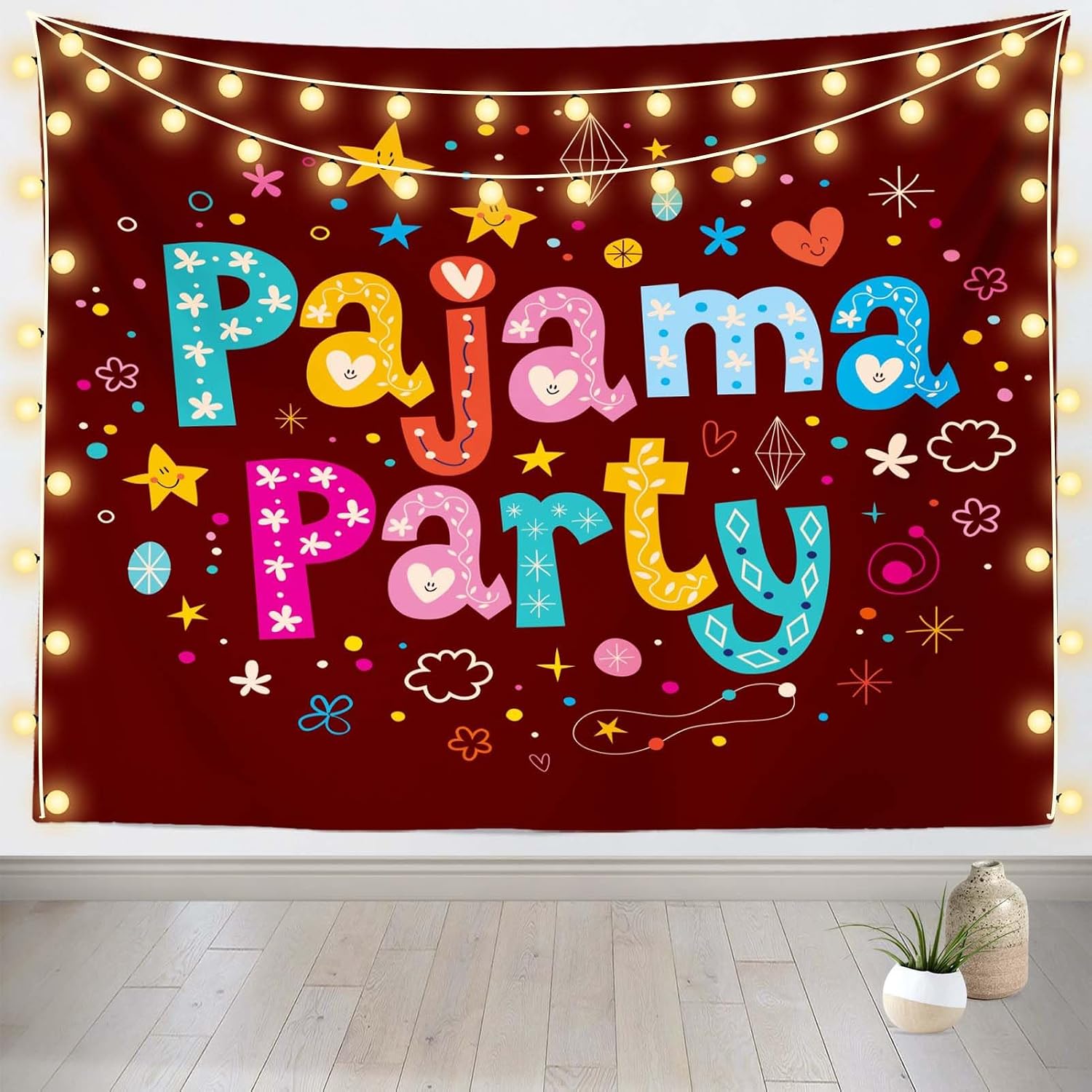 BELECO 20x10ft Fabric Pajama Party Backdrop Slumber Party Sleepover Decorations Background Banner Kids Girls Birthday Party Decorations Photoshoot Studio Props