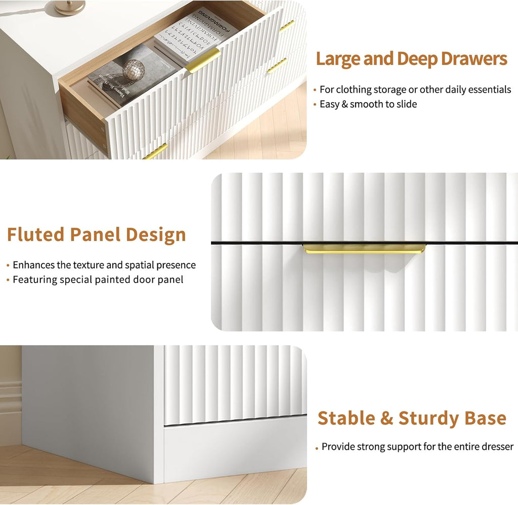 Dresser for Bedroom Set of 2, Fluted 16 Drawers White Dresser Wooden, Modern Bedroom Furniture Set, TV Stand Long Dressers & Chests of Drawers for Closet(15.7' D x 110.2' W x 36' H)