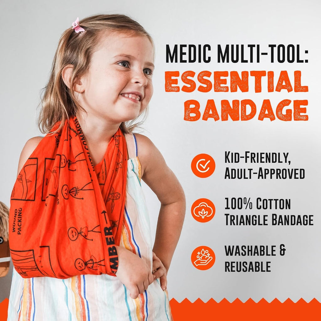 Medic Multi-Tool with Quick Draw Case, First Aid Triangular Bandage for Splint, Sprain and Broken Bones Support, 36.6' x 36.6' x 53.9', 100% Cotton, 10-Pack