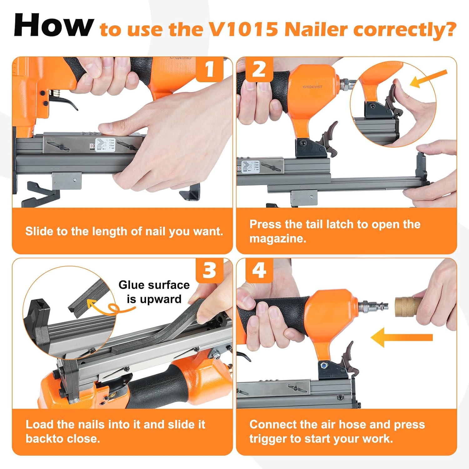 V1015 30 Gauge Pneumatic Picture Frame Nailer, 13/32-Inch Crown V Nailer, 3/16-Inch to 19/32 -Inch Length V-nails Picture Frame Joiner V Nail Gun For Picture Frames
