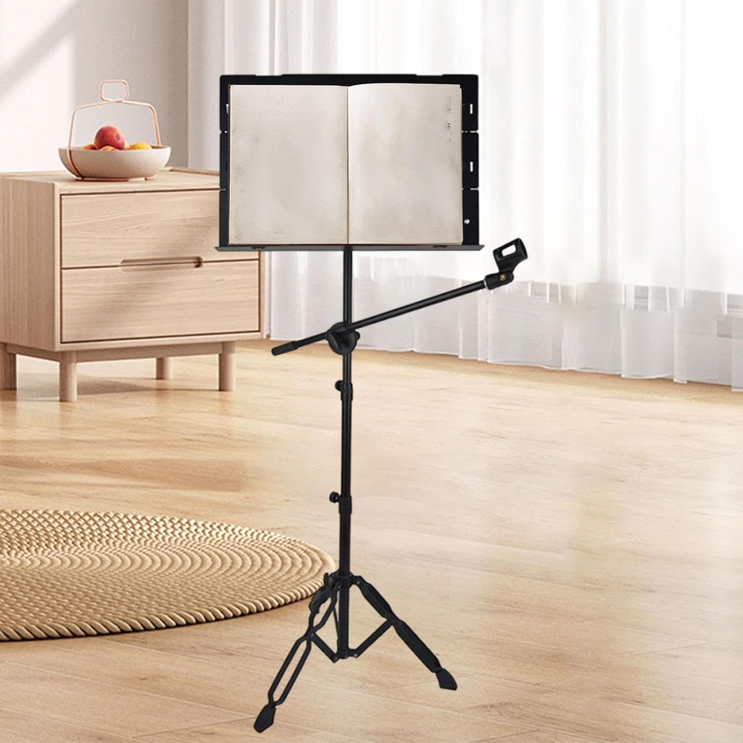 DYNWAVE Foldable Sheet Music Stand Music Sheet Holder Compact Stable Easy to Use Portable Tripod with Mic Holder Instrument Accessory