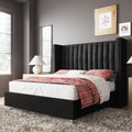 Jocisland Queen Bed Frame with 49.2' Tall Wingback Headboard,Velvet Upholstered Platform Bed for Couples,Guest Bedrooms & Apartments,No Box Spring Needed, Easy Assembly, Black