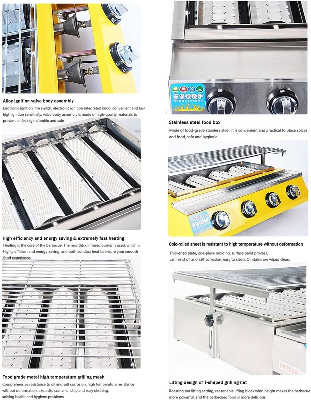 Portable Table Top Gas Grill, 6-Burner Propane Griddle, Gas Stove Cooking Grill, Outdoor Grill with Fat Catcher, Tabletop Burner for Indoor/Outdoor Backpacking Picnic BBQ Camping Picnics,Silver(Khaki)