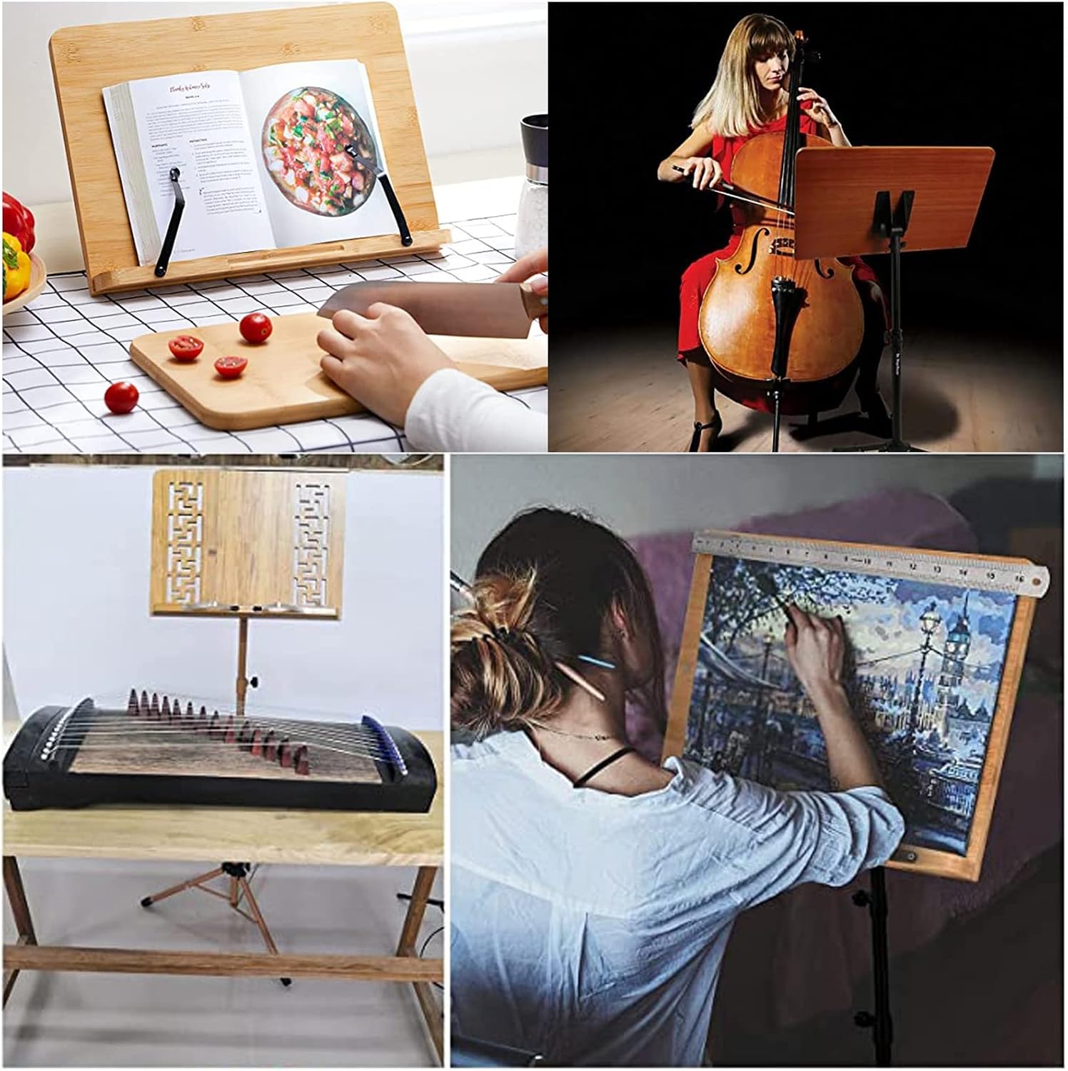 Dual-use Sheet Music Stand & Desktop Book Stand, Guitar Music Stand, Not Easy to Collapse Or Shake, and Beautiful, Music Stand with Phone Holder Microphone Holder (Wood 17cm*45cm*75cm)