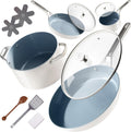 Premium Non-Toxic Ceramic Cookware Set – Triple-Layer Nonstick 12 Piece Pots and Pans with Lids, PFAS-Free, Oven Safe for Healthy Meals, Space-Saving Design, Birch White Color | Greater Goods