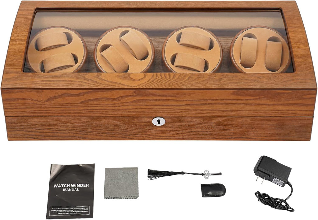 SHZICMY Automatic Watch Winder for Men, 17-Slot Watch Winder Box with Silent Motor, 5 Modes, Vintage Brown Wood & Acrylic Display Case with Lock for Automatic Mechanical Watches Storage