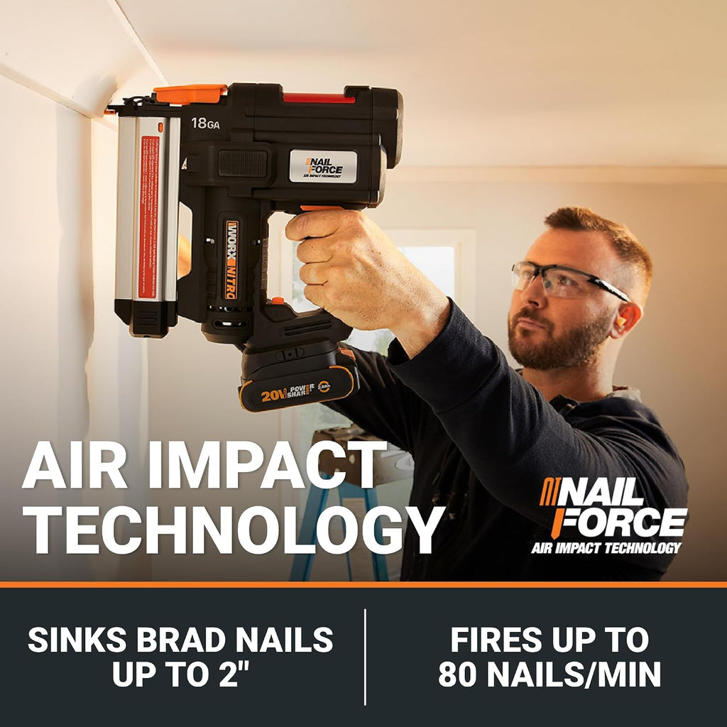 Worx 20V Cordless 18GA Brad Nailer Bundle with 1000 Count 2 Inch 18 Gauge Steel Brad Nails