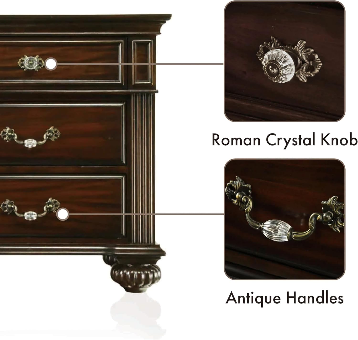 24/7 Shop at Home Syracuse 6-Piece Traditional Solid Wood Bedroom Set with Chest, Mirrored-Dresser and 2 Nightstands, Box Spring Required for Bedroom, Guest Room, Queen, Walnut
