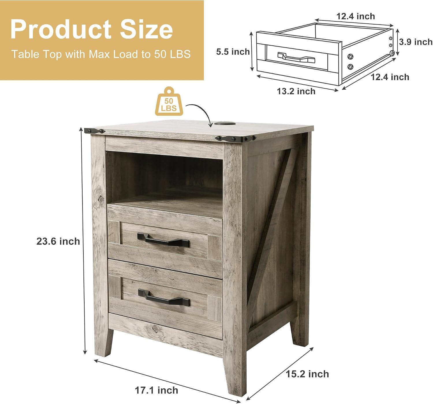 NEDYO 3PCS Farmhouse Dresser and Nightstand Sets, 6 Drawer Dresser and 2 Drawer Nightstand Set of 2 with Charging Station, Rustic Wooden Dresser Set for Bedroom. Light Rustic Oak