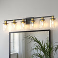 DORESshop Bathroom Light Fixtures, 6-Light Gold and Black Bathroom Lighting Fixtures Over Mirror with Clear Glass Shade, Vanity Lights for Hallway Living Room Bedroom