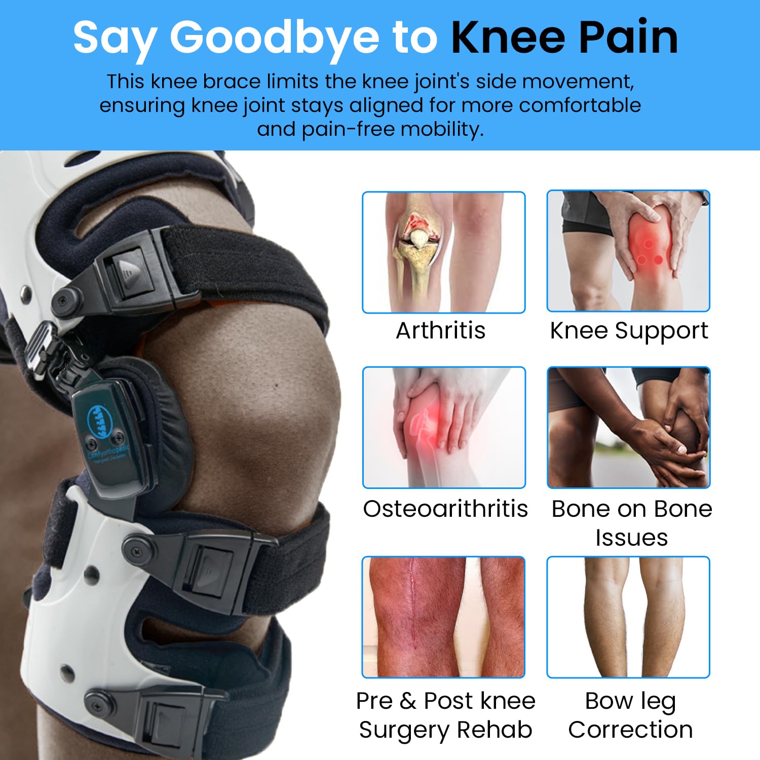Comfyorthopedic Men & Women UPGRADED OA Unloader Knee Brace, Medial Arthritis Pain & Osteoarthritis Offloader, Best Bone on Bone Cartilage Joint Support L1851 L1843 Built-in Hex Key, Right
