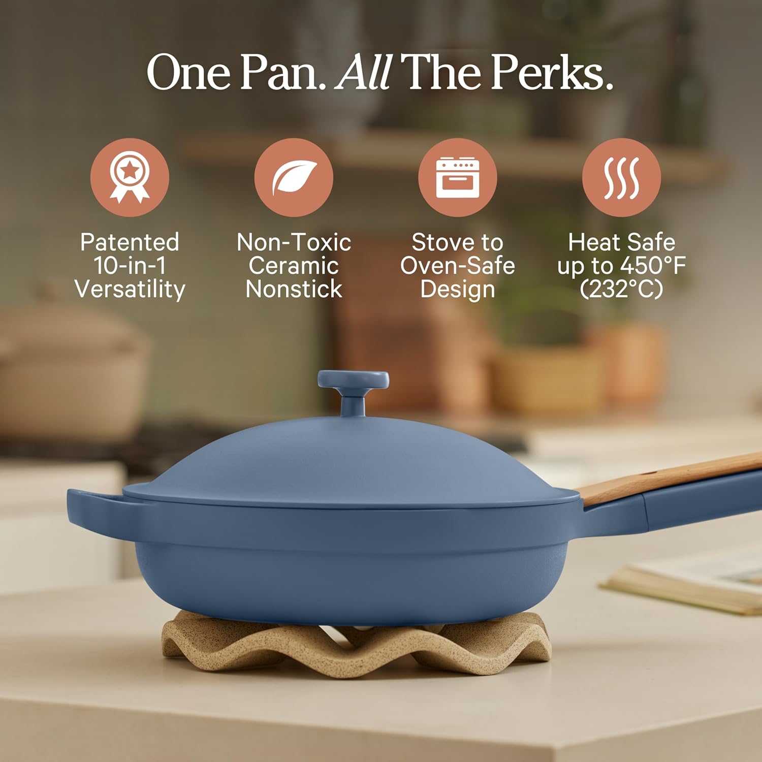 Our Place Always Pan 2.0-10.5' (2.6 Qt) Nonstick, Toxin-Free Ceramic Cookware | Patented 10-in-1 Aluminum Frying & Sauté Pan | Safe for Oven, Induction & All Cooktops up to 450°F | Blue Salt