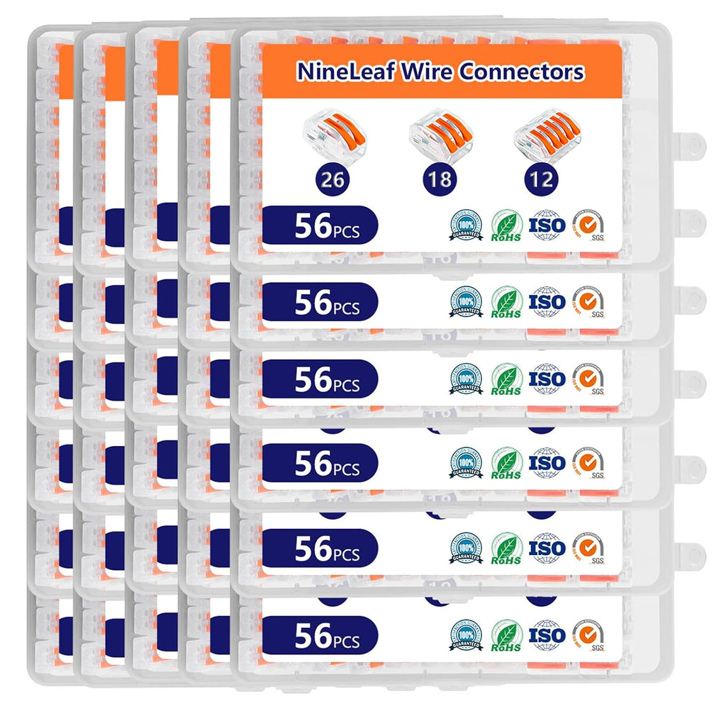 NineLeaf 56 Pcs Transparent Lever Wire Connectors Kit, 2/3/5 Port Electrical Wire Connectors with Test Hole, Push-in Lever Nuts for AWG 28-12, Reusable Quick Splice Connectors with Storage Box,30 Set