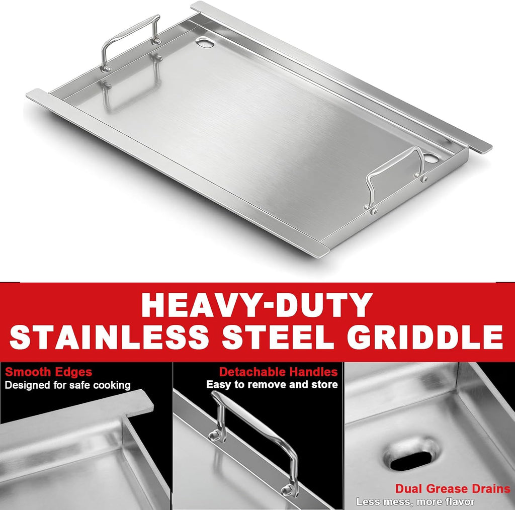 Full Size Griddle Insert - Compatible with Napoleon Prestige/Prestige Pro/Built In 700 Series/Rogue 525, Heavy-Duty Flat Top Griddle with Integrated Grease Traps, Stainless Steel BBQ Grill Accessory